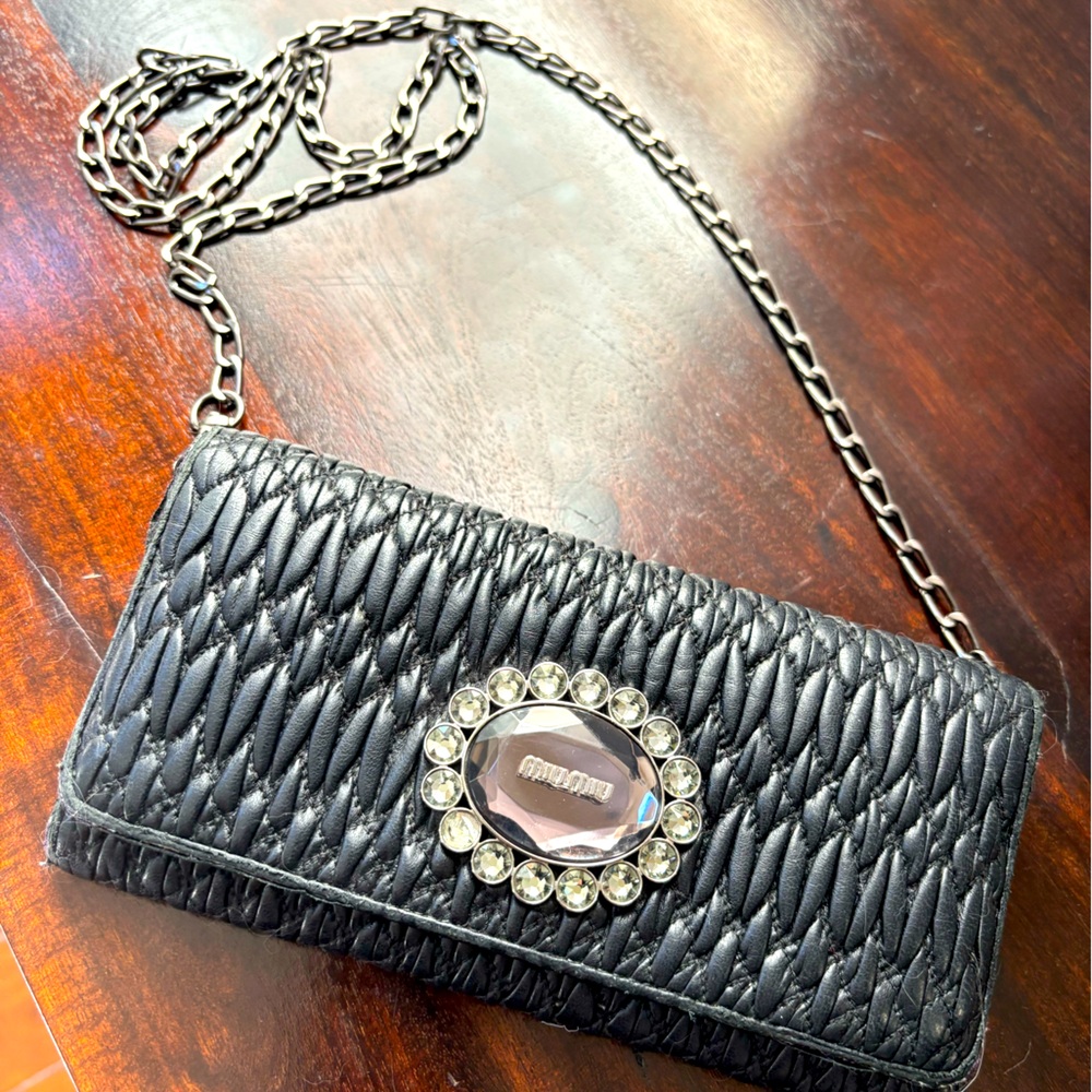 Rare MiuMiu Elegant gray Quilted Women's clutch long wallet soft lambskin